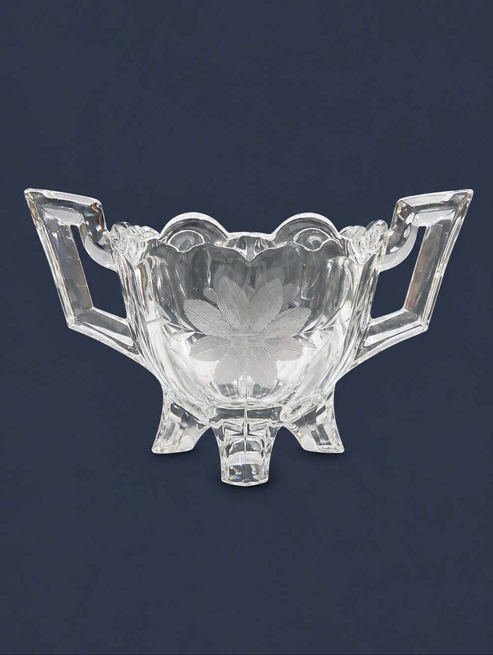 Antique Colonial Clear Glass Floral Footed Sugar Bowl